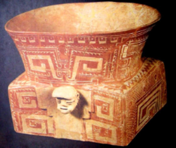 Chorrera vaso ceremonial con decoración escultural, pintada e incisa