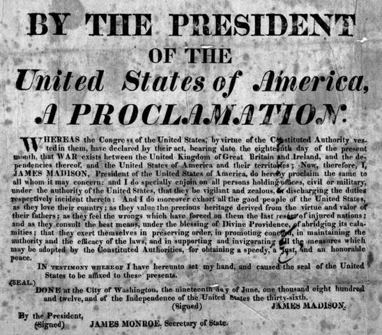 United States declares war on Britain