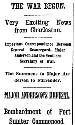 Fort Sumter is fired upon