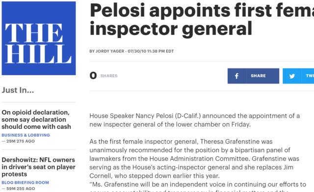 Nancy Pelosi Appoints Grafenstine First Woman House IG
