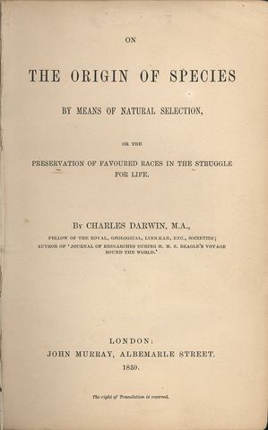 Publicació de L’origen de les espècies de Charles Darwin