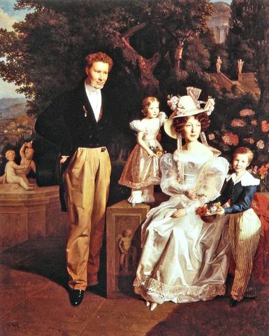 F. G. Waldmüller, Ritratto del consigliere di legazione Joseph Ritter von Neuhaus con la moglie Juliane e i figli Theodor e Berta, 1827