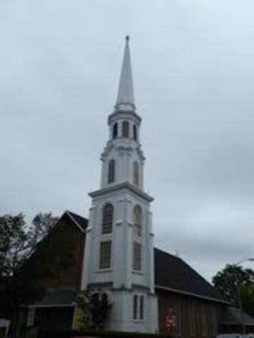 The steeple was the only part of the church to survive a disastrous fire in 1975.