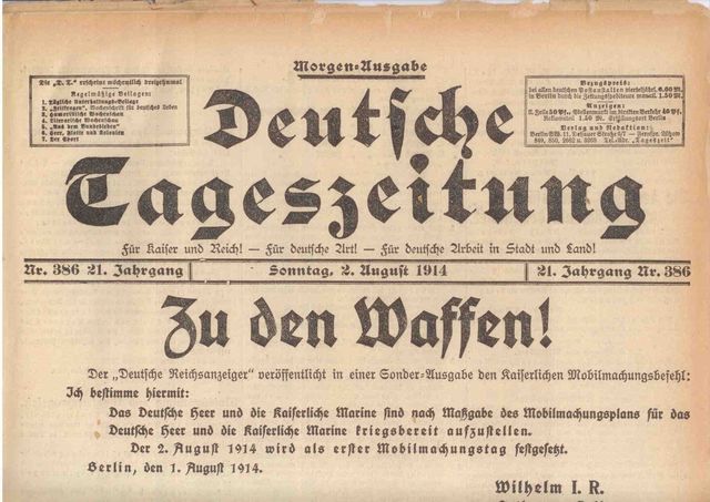 Německo vypovědělo válku Rusku