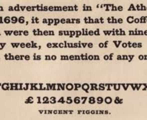 El tipógrafo ingles Vincent Figgins diseña la fuente Antique