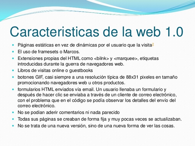 Características de la Web 1.0