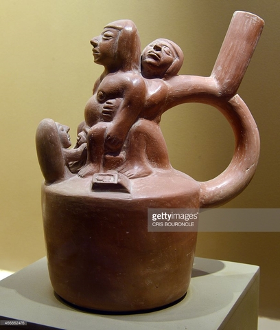 Moche Pot Depicting a Woman Giving Birth Assisted by Midwives