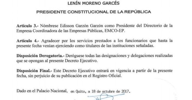 Jorge Wated es removido como presidente de EMCO EP
