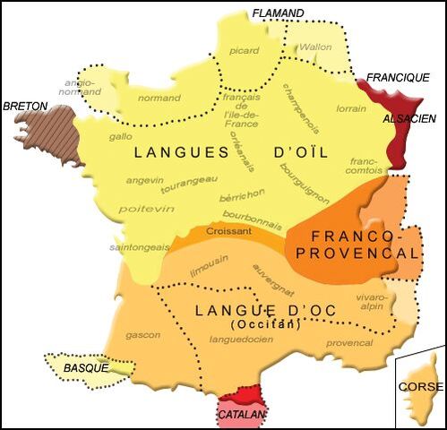(L)-Séparation des langues du nord et du sud (langues d'oil et d'oc) III-V siècle