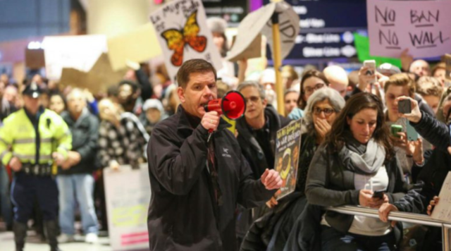 Figure 4: Marty Walsh Addresses Crowd at Logan Airport