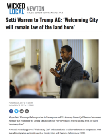 Newton Mayor Setti Warren Defends Sanctuary City Ordinance