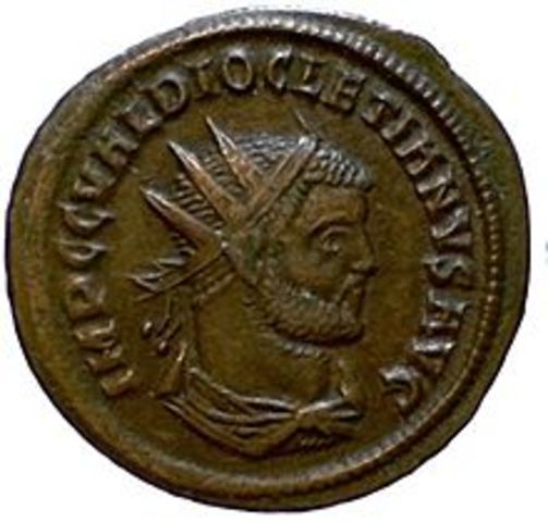 Diocletian 20 November 284 – July 285 (in competition with Carinus) July 285 – 1 April 286 (alone) 1 April 286 – 1 May 305 (as Augustus of the east, with Maximian as Augustus of the west)