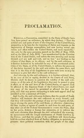 Jackson's Proclamation Against Nullification