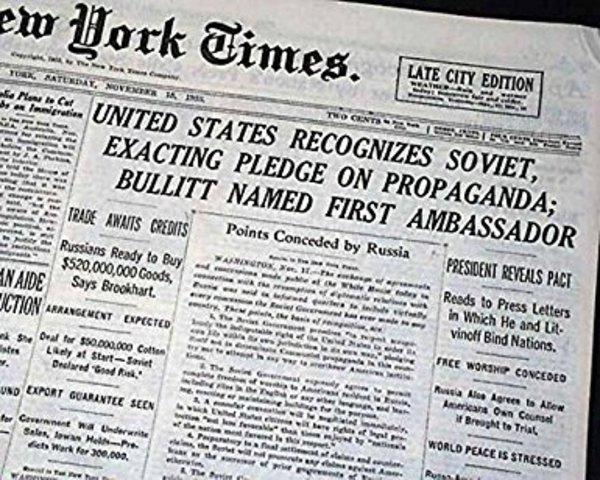 Roosevelt recognizing the Soviet Union