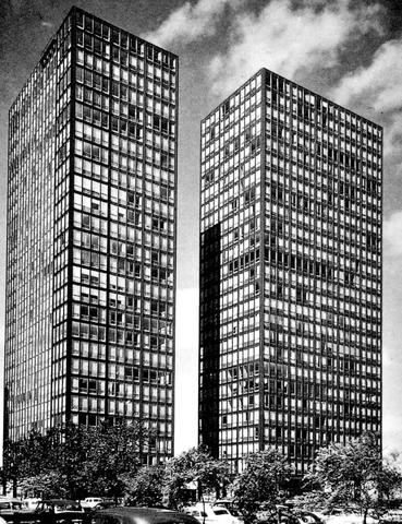 L. Mies van der Rohe, Lake Shore Drive  Buildings Apartments, Chicago, 1948-51