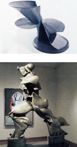 A. Pevsner, Colonna che si svolge, 1942 onfrontato con U. Boccioni, Forme uniche della continuità nello spazio, 2013, da H. Sedlmayr, La rivoluzione dell’arte moderna, 1955, ed. it. 2006, ill. 21-22