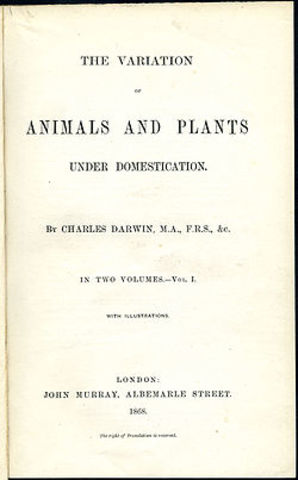 Publicación libro " La Variación de Animales y Plantas Domesticadas"
