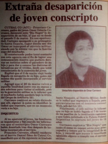 Se declara que Carrasco está desaparecido