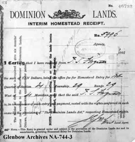 The Dominion Lands Act/ Homestead Act is passed.