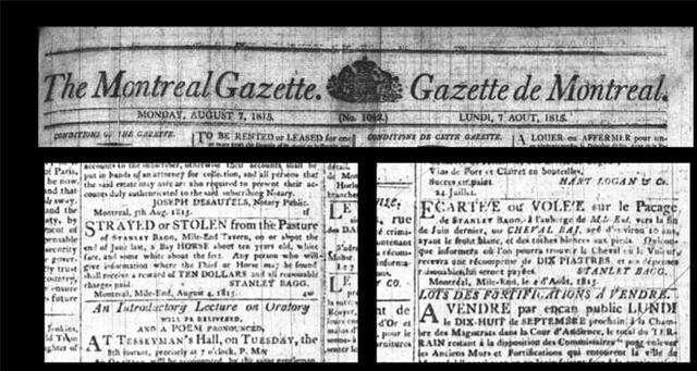 Creation of La Gazette de Montréal/The Montreal Gazette newspaper