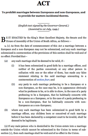 Prohibition of Mixed Marriages Act