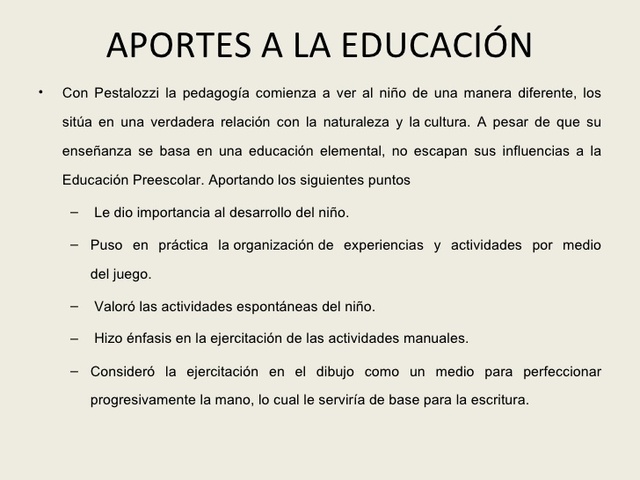 Aportes Pedagógicos de Pestalozzi