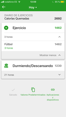 Calorías del entrenamiento del día 6 de noviembr