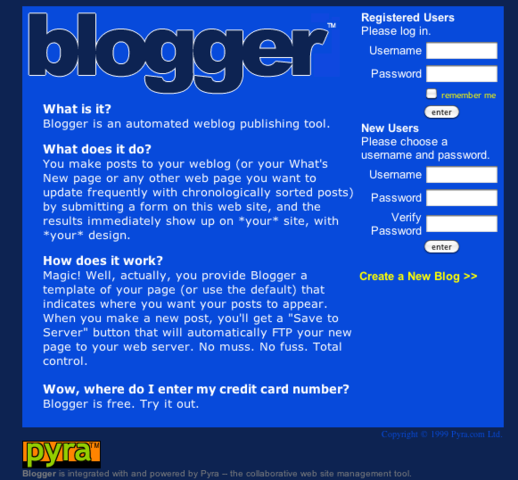 Открытие сайта Blogger