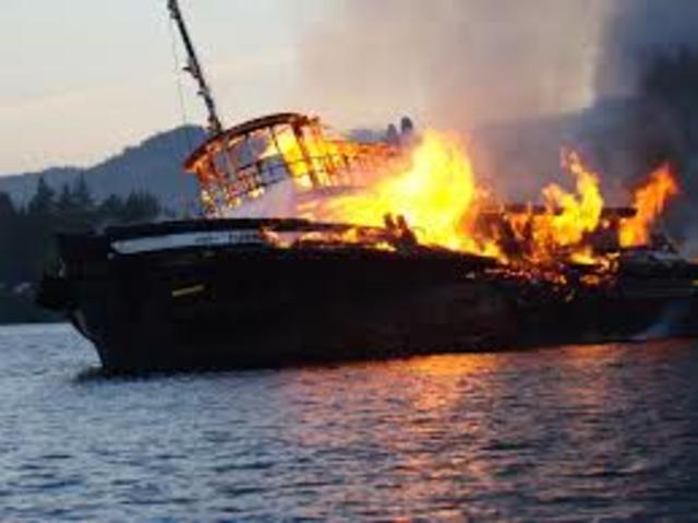 Tug Towing Barge Caught Fire