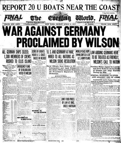 America officially joins WWI