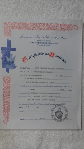 CERTIFICADO DE BAUTIZO