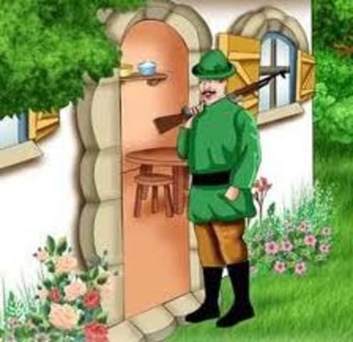 al comerse a estas dos mujeres decide descansar un rato y allí es cuando un leñador lo descubre