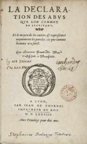 (L)-Honorat Rambaud: "La Déclaration des abus que l’on commet en écrivant et le moyen de les éviter, et de représenter naïvement les paroles : ce que jamais homme n’a fait"
