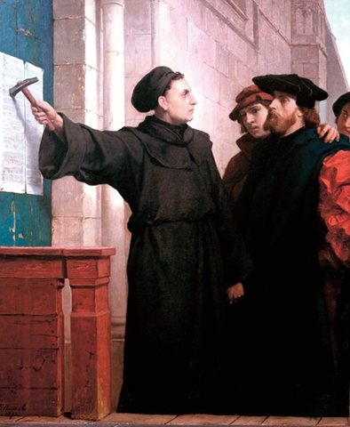 Lutero clava sus 95 tesis en el portal de la Iglesia del Castillo de Wittenberg