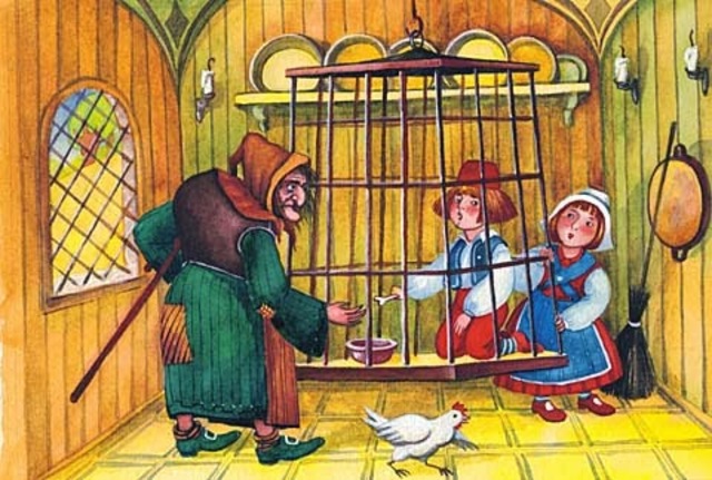 la bruja los agarra como esclavos para comérselos