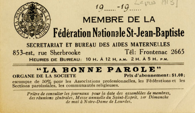 Founding of the Federation nationale Saint-Jean-Baptiste