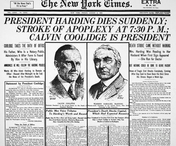 President Harding Dies