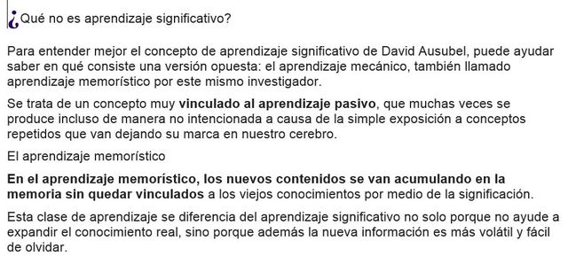 ¿Qué no es aprendizaje significativo?