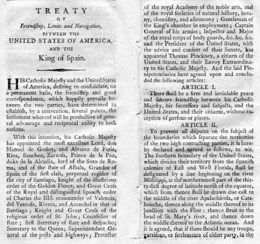 Pinckney's Treaty with Spain is signed.