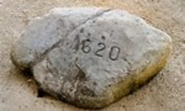 The Mayflower lands at Plymouth Rock, Massachusetts