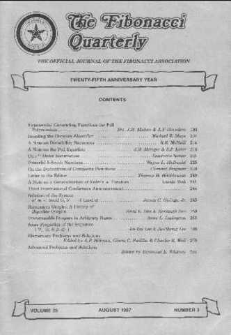 The Fibonacci Quarterly, a journal devoted to the number theory of the Fibonacci sequence, is founded