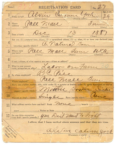 Alvin York was sent his draft letter