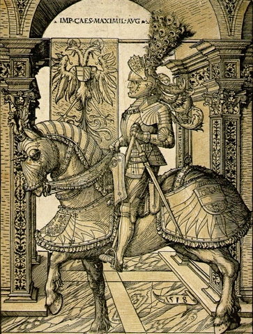 Woodcut: Emperor Maximilian on Horseback