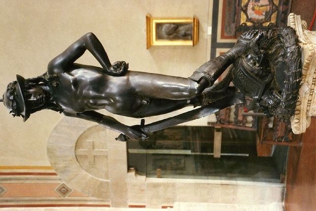 Iconic bronze David made by sculptor Donatello (greatest of early Renaissance sculptors)