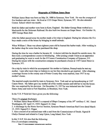 William James Bean's Information