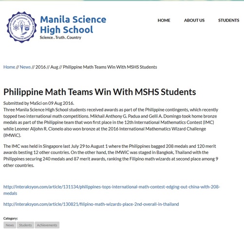 Manila Science website.