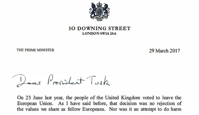 The UK's letter triggering Article 50