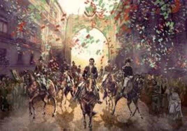 el Ejército Trigarante, con Iturbide entrada triunfal a la Ciudad de México.