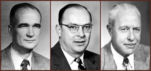 Джон Бардин(1908-1991), Уолер Браттейн(1902-1987) и Уильям Шокли(1902-1989)