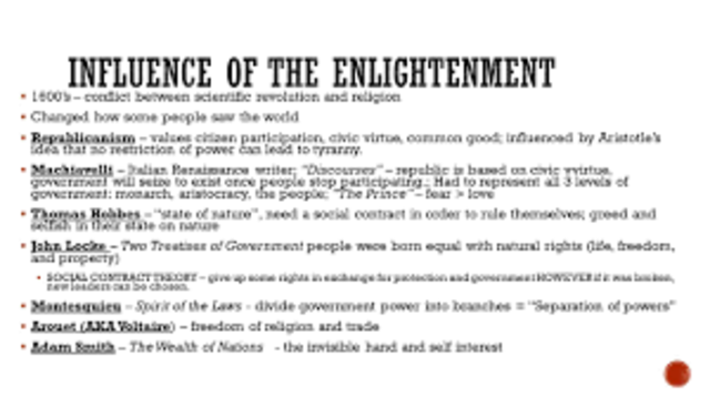Montesquieu published On the spirit of laws- Detailing separation of powers in government